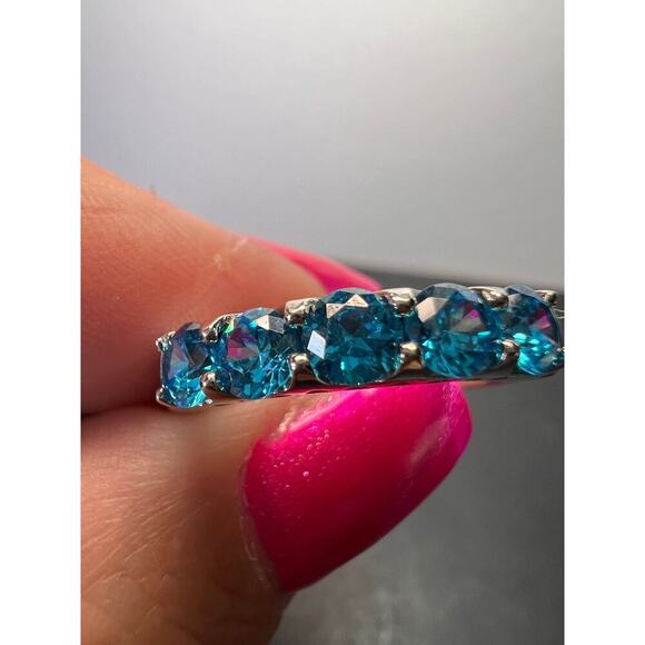 5 stone blue CZ rhodium over Sterling silver ring size 9 - Picture 11 of 11